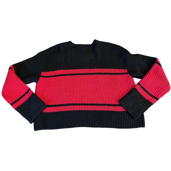 Hot Topic Black & Red Stripe Skull Women Crop Oversized Sweater Small - Picture 3 of 5